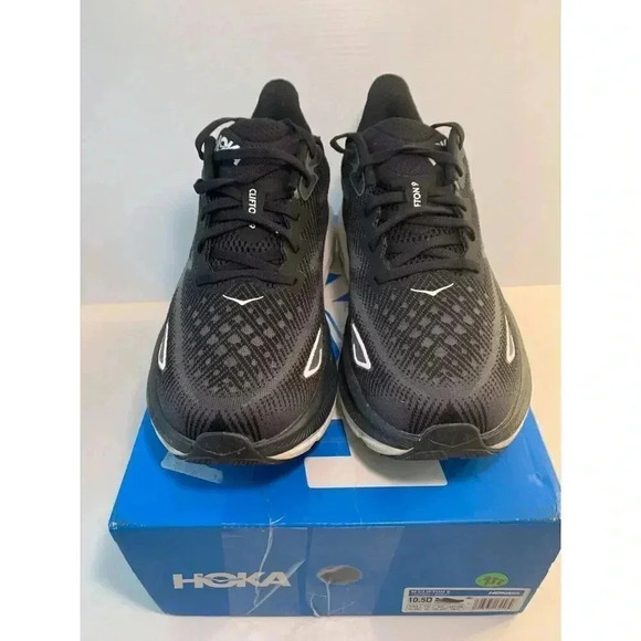 .937 Hoka M Clifton 9, Black/White, Mens Running Shoes-US 10.5 Mens - Picture 3 of 6